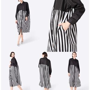Chic Striped Long Sleeve Dress - Black and White
